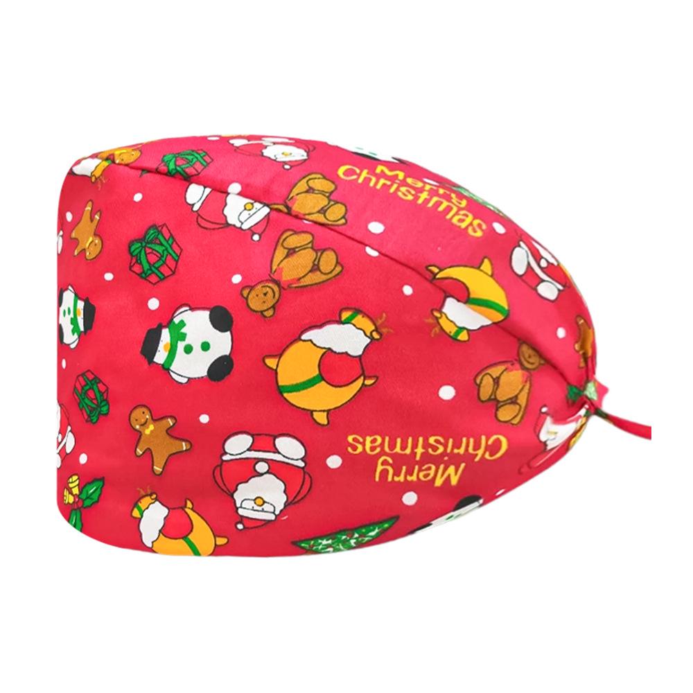 Cute Christmas Cartoon Surgical Cap - Comfortable Cotton Dustproof Head Cover for Chefs & Nurses