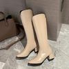 Women's High-heeled Boots Autumn and Winter Temperament Versatile Thick Heel Solid Color Large Size Medium Boots