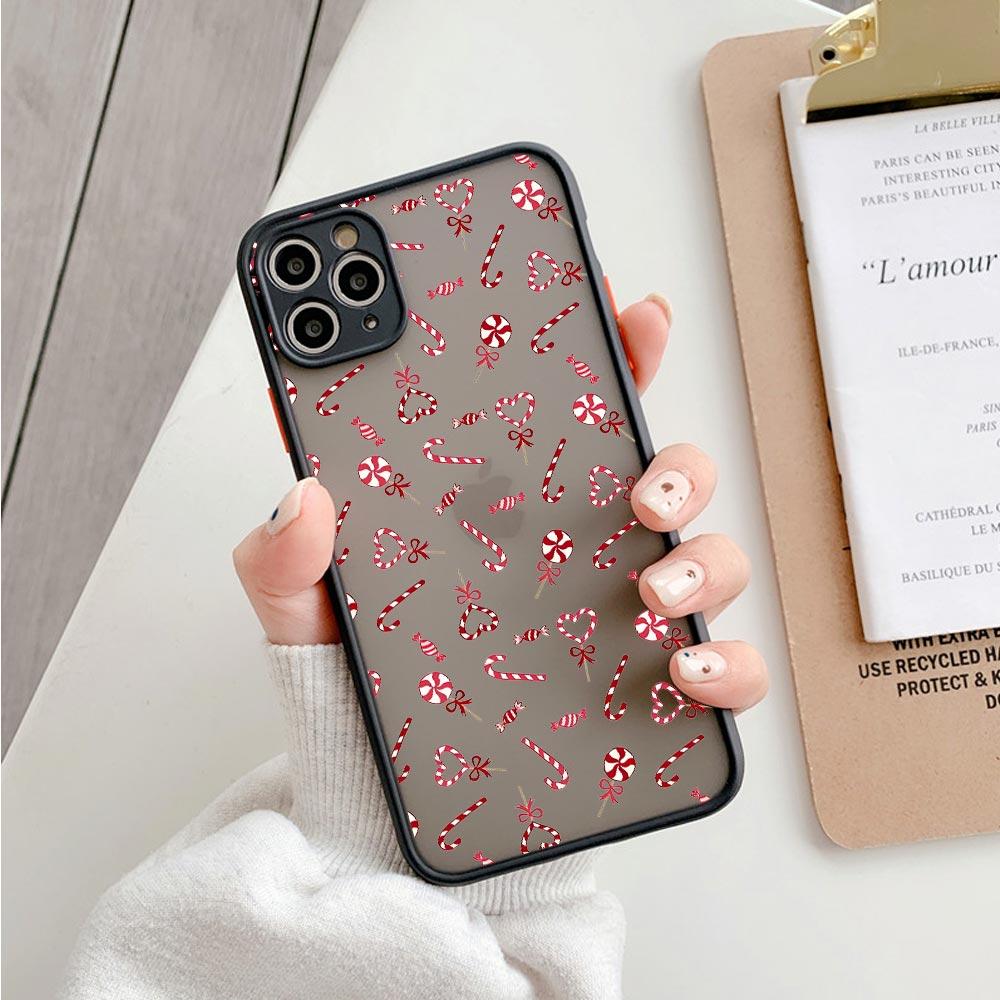 Case For iPhone 17 16 15 13 12 11 14 Pro Max 15 Plus 16e 17 Air Shockproof Clear Matte Cover Christmas Theme Cane Picture Fundas
