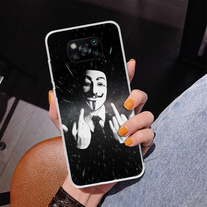 Anonymous V Mask Phone Case For Xiaomi Poco X7 X6 X5 Pro F7 Ultra Redmi 15C 15 13C 13 12C 12 10 10A 10C 9 9A 9C 9T Cover Poco X7