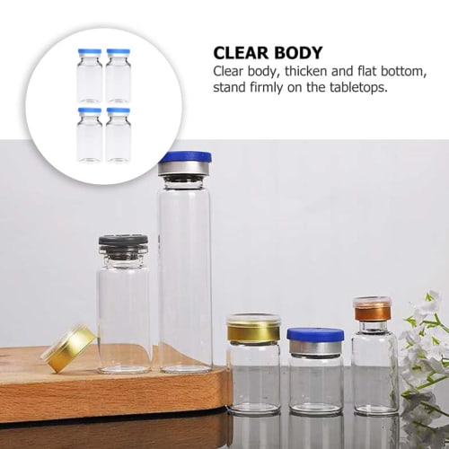 TOYMYTOY 10ml Glass Vials, Mini Bottles, Clear Vials with Rubber Stopper Lids, Perfect for Small Item Storage, Glass Bottles, Storage Containers, Divi