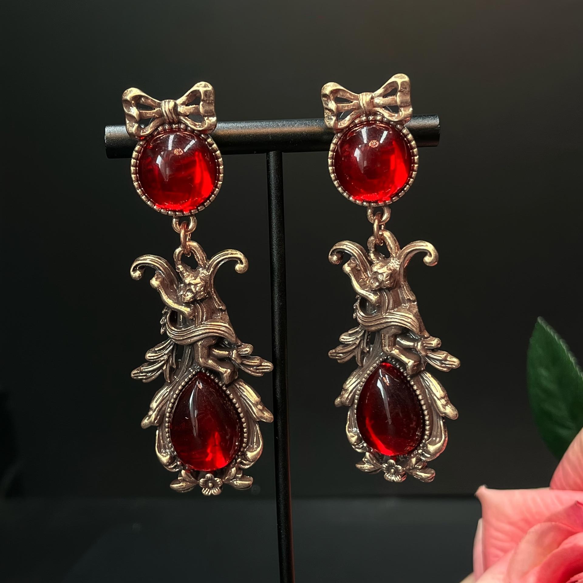 

1 Pair Vintage Elegant Zinc Alloy Drop Earrings with Resin Gemstones, Stainless Steel Ear Needle, Non-Feather, for Women S Daily Wear and Gift-Giving,