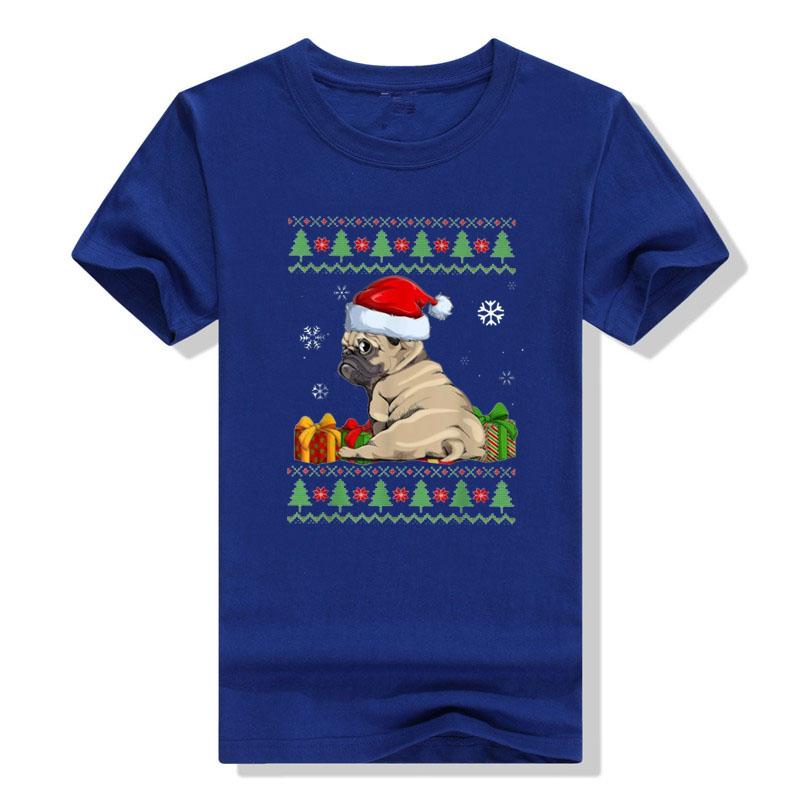 Cute Pug Christmas Costume Santa Hat Ugly Tree Dog Santa Xmas Classic T-Shirt Gifts Animal Printed Basics Graphic Tee Y2k Tops