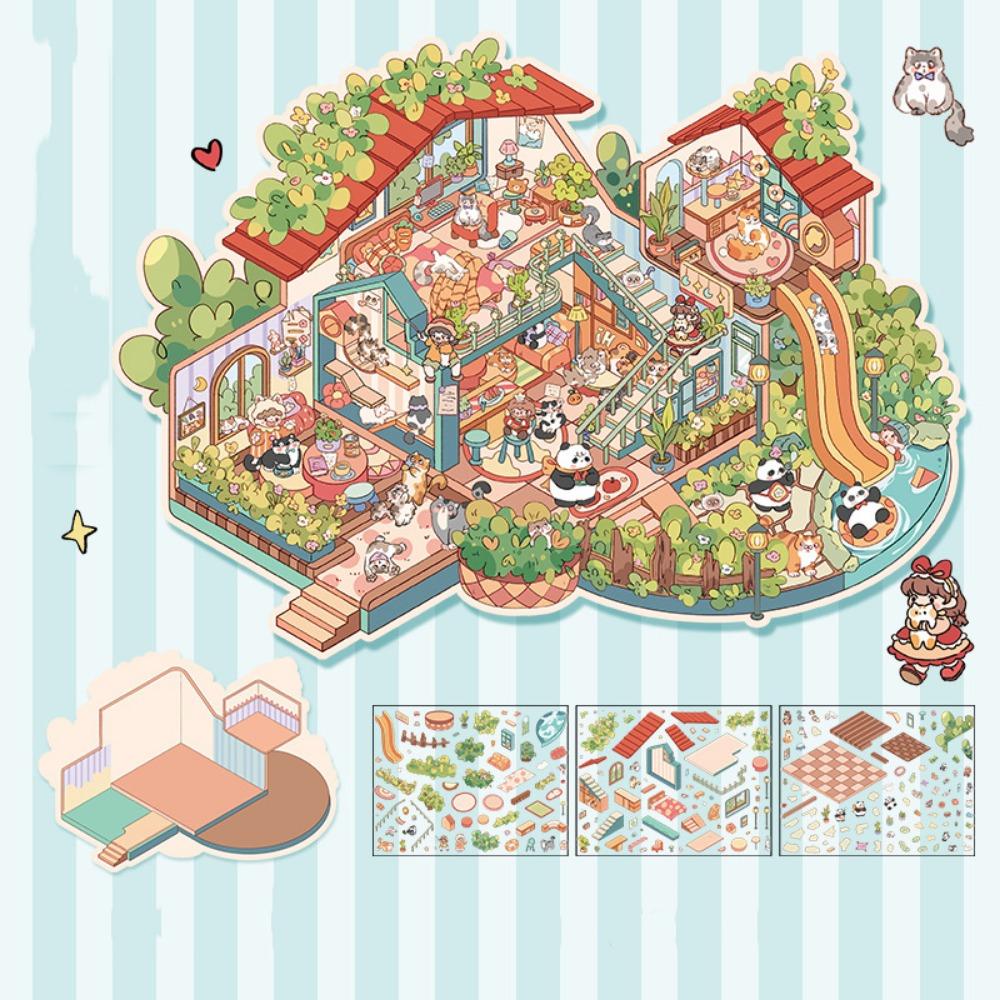 Forest Party 3D Landscape Sticker Paper Plus Size Cabin Scene Game Stickers  Children/Kids