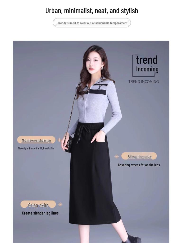 Plus Size Mid-Length Bodycon Slit Skirt for Autumn/Winter - Available With or Without Fleece