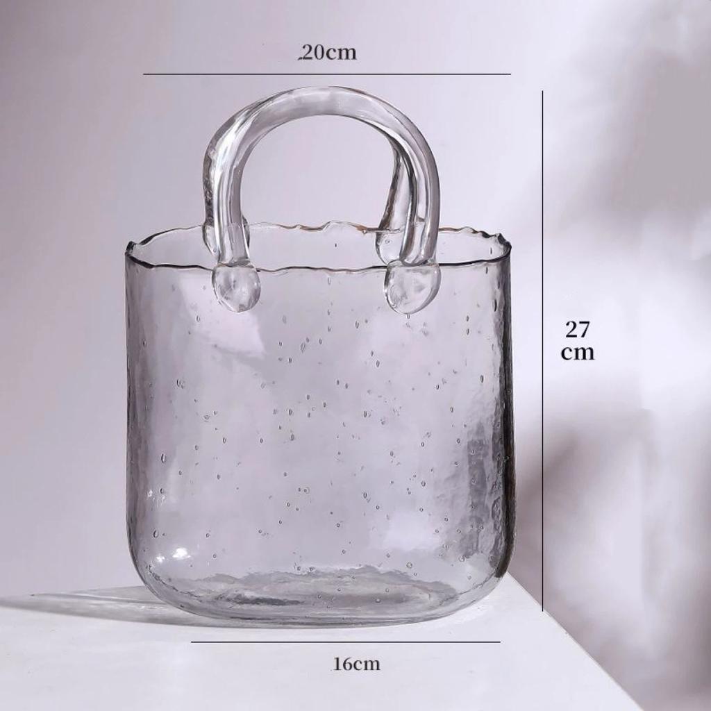 Trendige Glas-Handtaschen-Vase, Kreative Blasen-Fischglas-Blumenvase für Tischplatte, Hydroponische & Dekorative Blumen