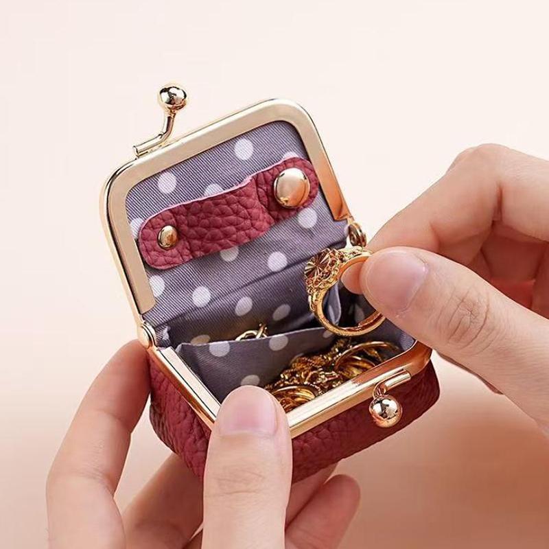 Portafoglio Vera Pelle Portamonete a Chiusura a Bacio Colore Unico Quadrato Borsa Portagioielli in Pelle Multifunzionale Mini Borsa per Piccoli Oggetti Orecchini
