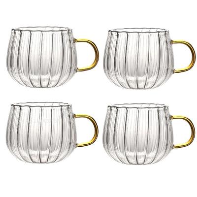 1/2/4PC Heat Resistant With Handle Glass Mug Breakfast Milk Cup Cute Office Home Coffee Mugs Stripe Coffee Pattern Drinkware