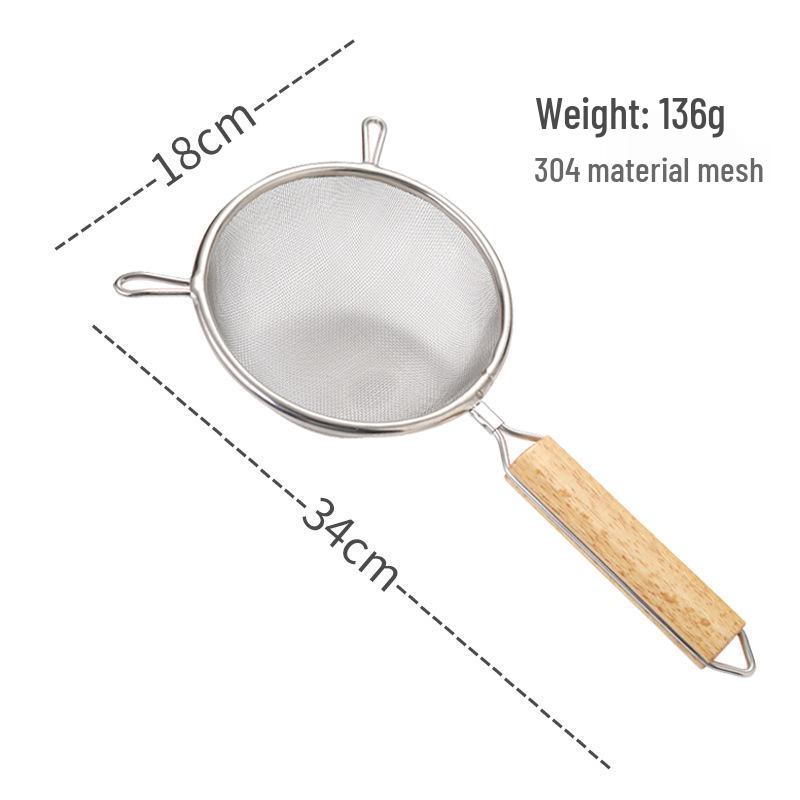 304 Stainless Steel Large Ladle with Wooden Handle and Double Ear, Kitchen Utensil Skimmer & Noodle Strainer.