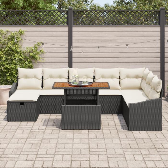 VidaXL Ensemble de Canapé de Jardin 9 Pièces avec Coussins Noir Rotin Synthétique 3361369