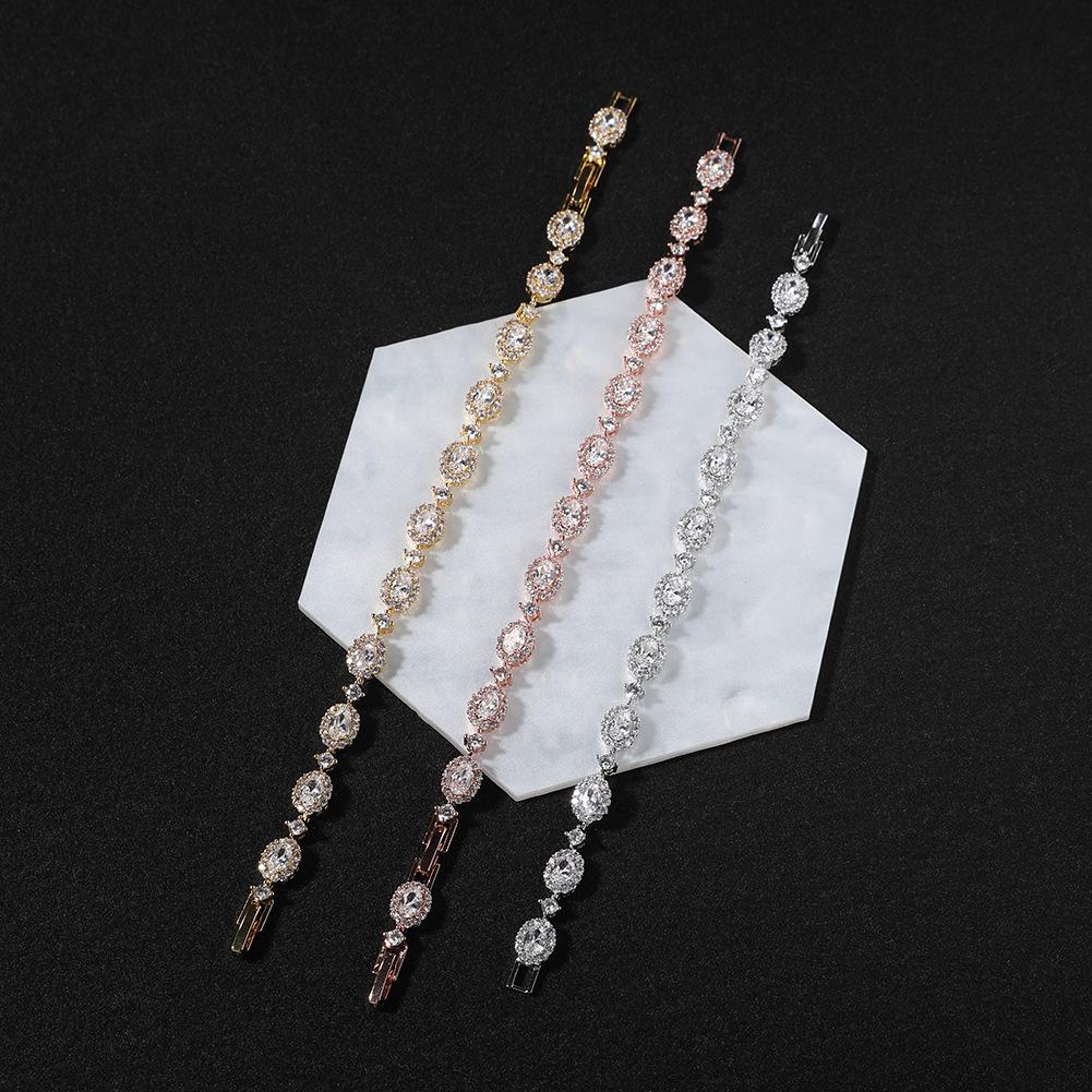 Personality temperament Geometric zircon bracelet Copper inlaid zircon exquisite oval gemstone jewelry