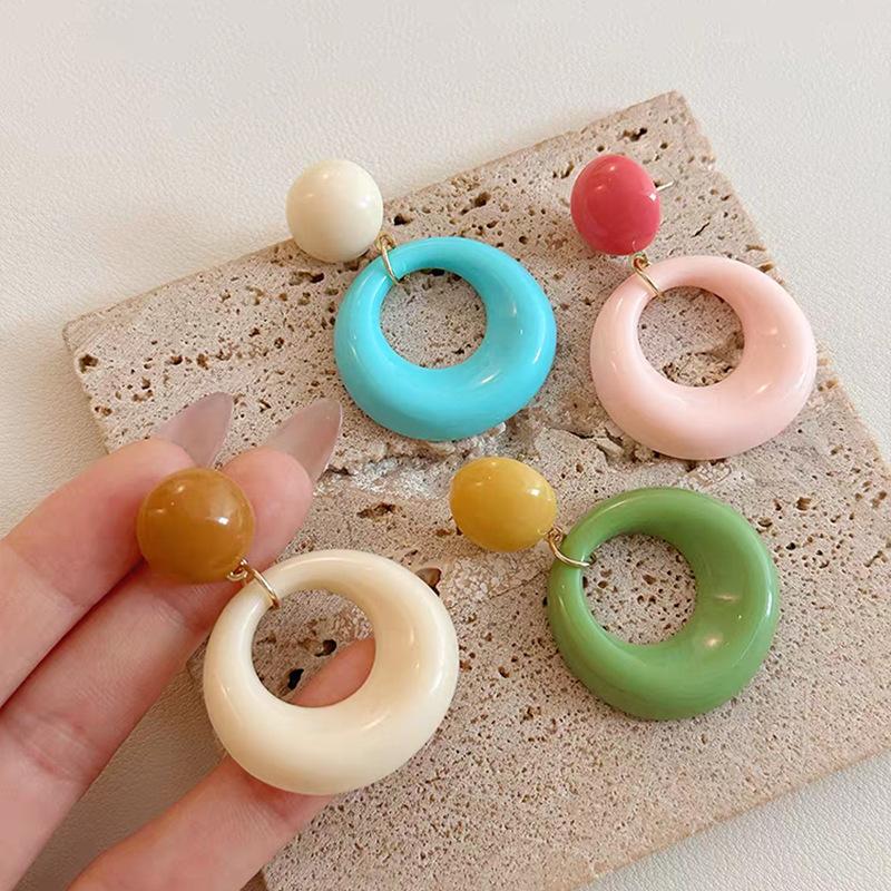 Nye Trendy Store Akrylharpiks Dangle Drop Øredobber For Kvinner Lange Geometriske Runde Hengende Øredobber For Jenter Reise Koreansk Smykke