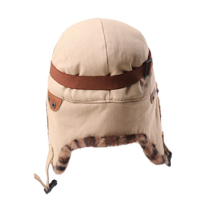 Winter Warm Fleece-Lined Canvas Beanie Hat With Ear Protection Leopard Print Unisex Outdoor Windproof Cap