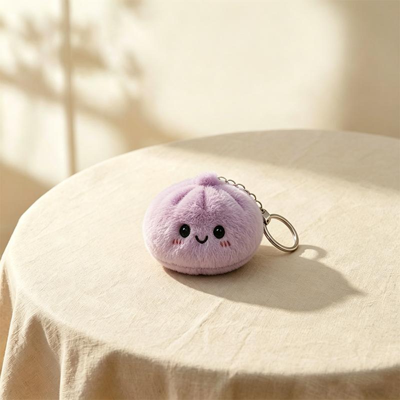 Cute Steamed Bun Shaped Squishy Plush Keychain Stress Relief Bag Pendant Small Gift