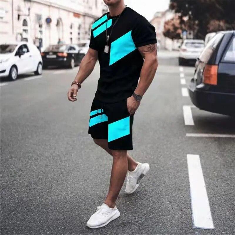 Men's T-shirt Sets 3D Print Tracksuit Oversized T Shirt Shorts Set Men Sportswear T-shirt Tops Summer Man Clothing Set