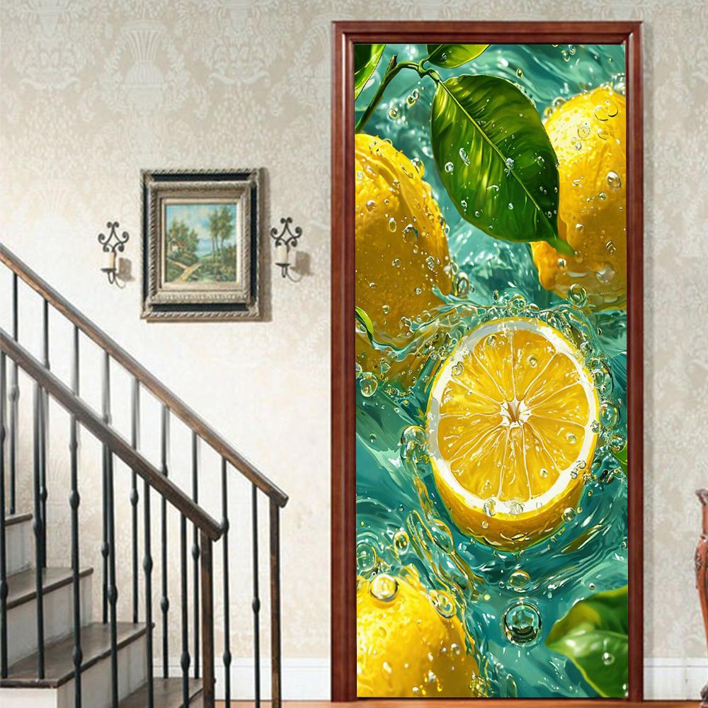 Fruit Lemon Door Stickers 3D Removable Vinilos Para Puertas Adhesive Wallpaper Art Murals for Doors Bibliotheque Modern Home Decor