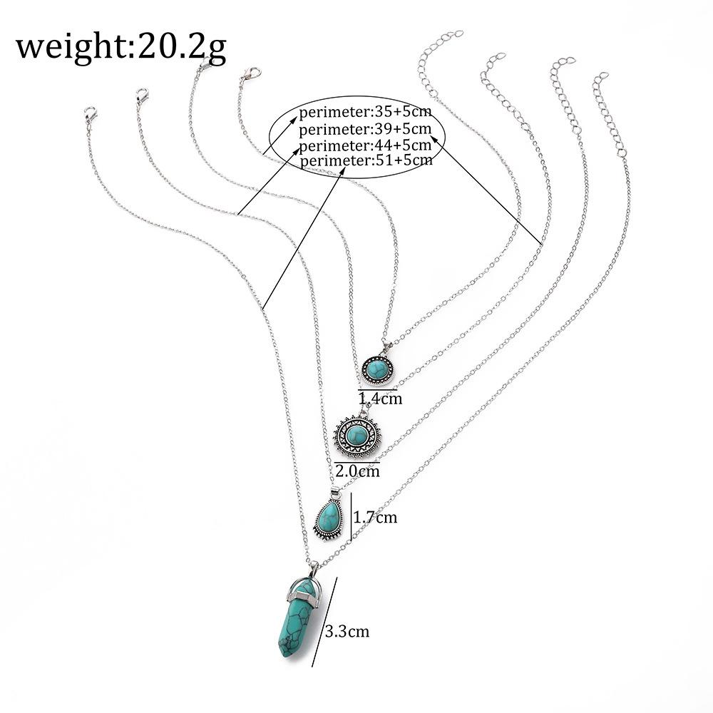 New Necklace Retro Bohemian Turquoise 4-layer Necklace Pendant Set