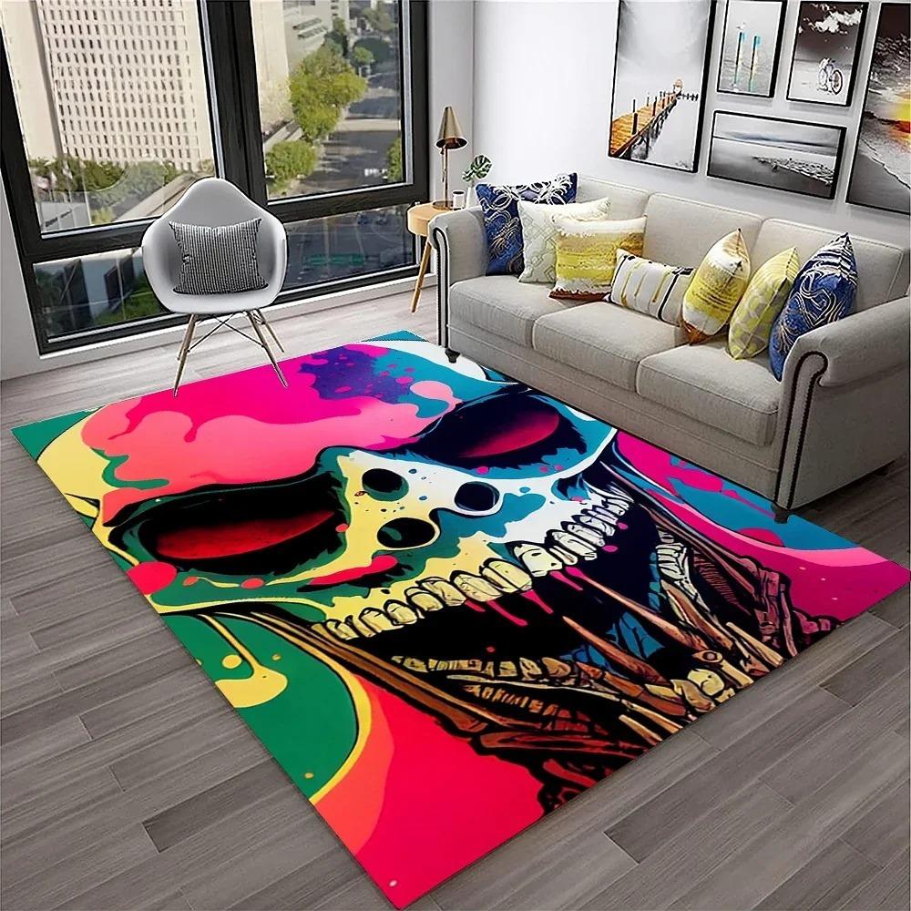 Large Area Rug Rebellious Skull Pattern Carpet Living Room Floor Mat Anti-slip Bedroom Ground Mat Easy To Clean Soft Rug Gift