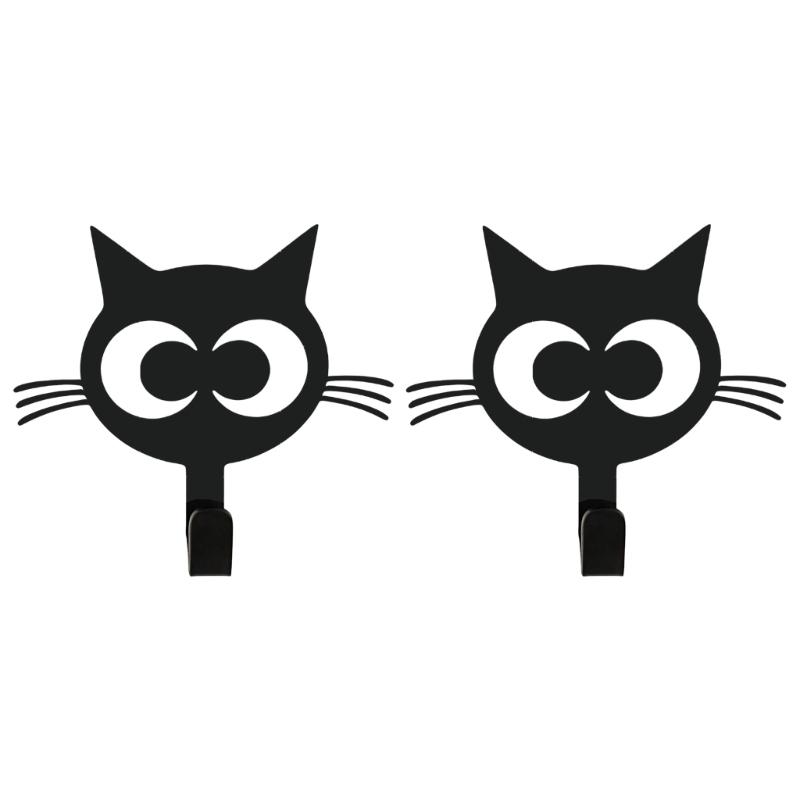 

2 Pieces Cats Designs Metal Hanging Hooks Space Saving Solution For Coats Hats And Small Household Items чорний