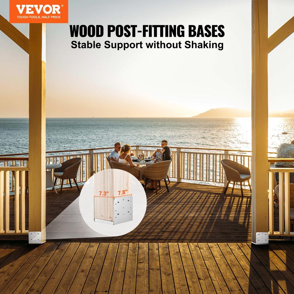 VEVOR 203.2x203.2mm Post Base, 1Pcs Stainless Steel Adjustable Post Anchor Bracket(Internal 198 x 185)