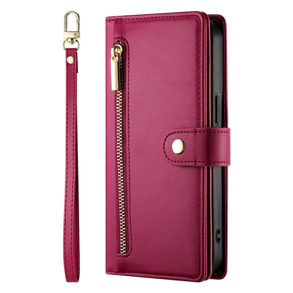 DF-011 For Samsung Galaxy A56 5G Case Zipper Pocket Wallet Leather Phone Cover with Straps