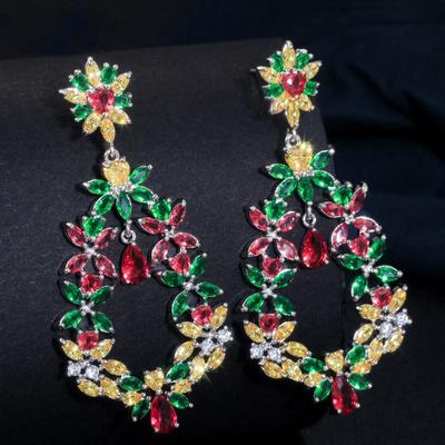 WWJ Bellissimi orecchini vintage grandi con zirconi colorati, orecchini lunghi di gioielli bohémien