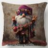 1pc Pillowcase, Fun Goblin Christmas Peace And Ukulele Hippie Life Theme Pillowcase, 45Cm X 45Cm, Soft And Smooth Texture Polyester Short Plush Fabric