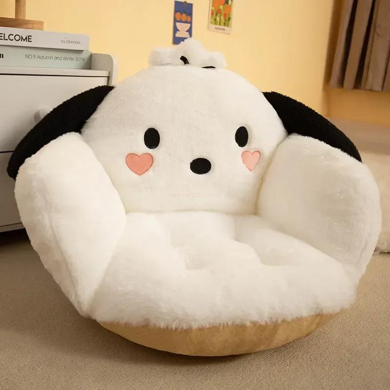 Sanrio Cartoon Cinnamoroll Winter Plush Half Surrounded Black Kuromi Cushion Backrest Dormitory Office Non-slip Chair Cushion