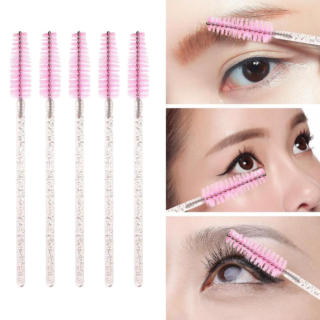 Tbestmax 300Pcs Disposable Eyelash Brush, Mascara Wands Makeup Brushes Applicators Kits for Eyelash Extensions and Eyebrow - Colorful Handle, Pink