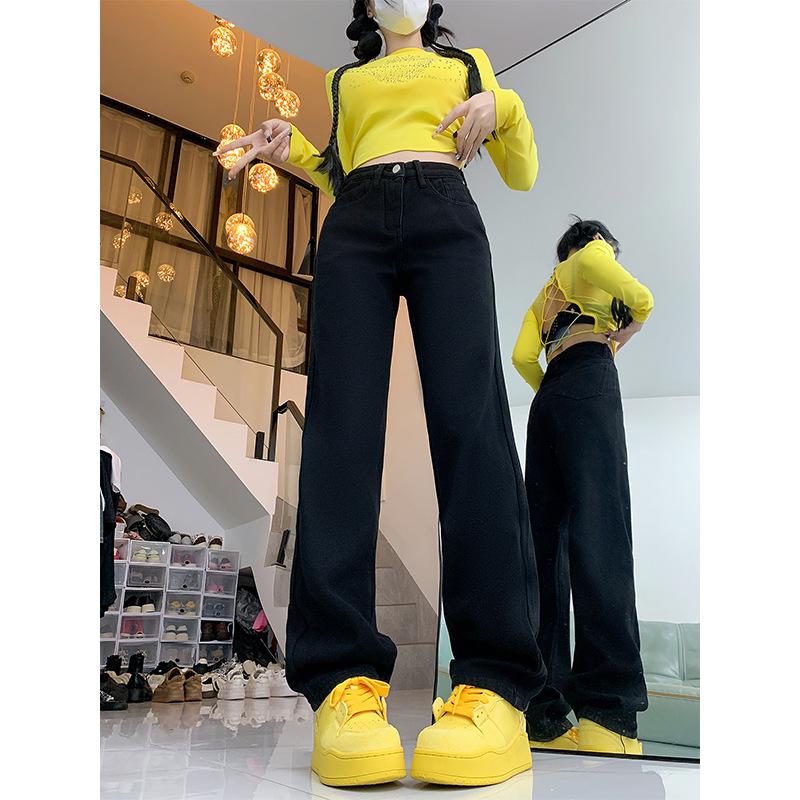 

Ретро черные джинсы большого размера с широкими штанинами и флисовой подкладкой для женщин Small