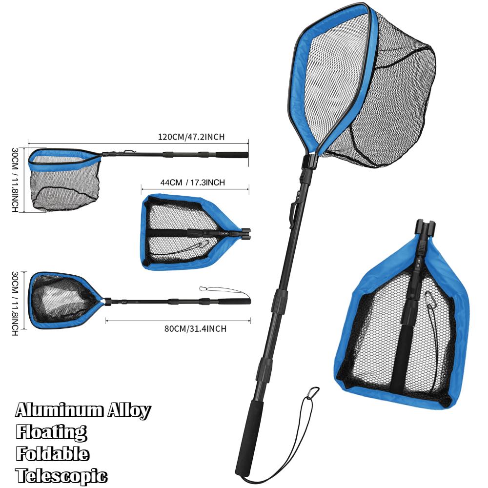 Collapsible Fishing Landing Net with Telescoping Pole Handle Extend to 190cm 100cm 80cm Fishing Net For Saltwater Freshwater