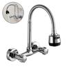 Kitchen Sink Faucet Wall-Mounted Cold And Hot Water Mixer Faucets 360° Rotatable Dual Handle Kitchen Splashproof Faucet