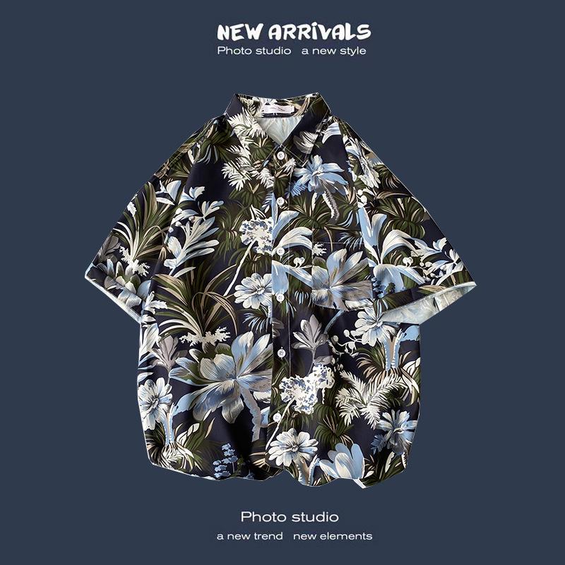 

Летняя корейская ретро-цветочная свободная рубашка для пары - модный мужской топ с коротким рукавом XL