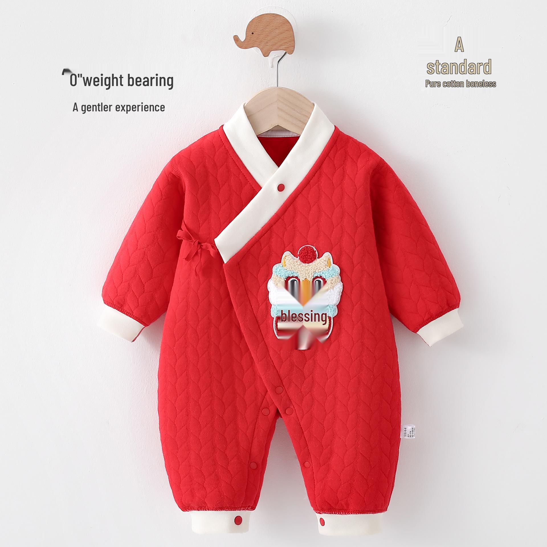 

Утепленный новогодний комбинезон ханфу для новорожденных - Унисекс наряд для празднования полной луны и первого года жизни 59cm