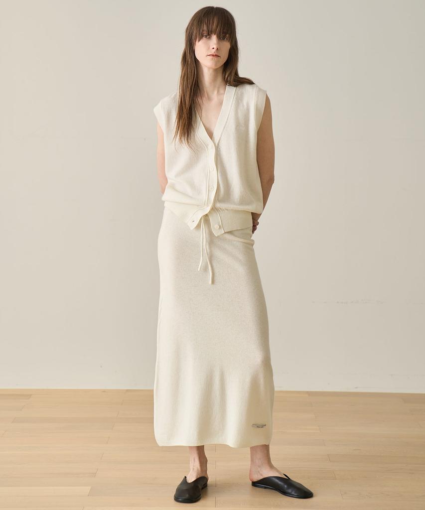 GRIDAJ Fine Wool Maxi Knit Skirt _ Ivory