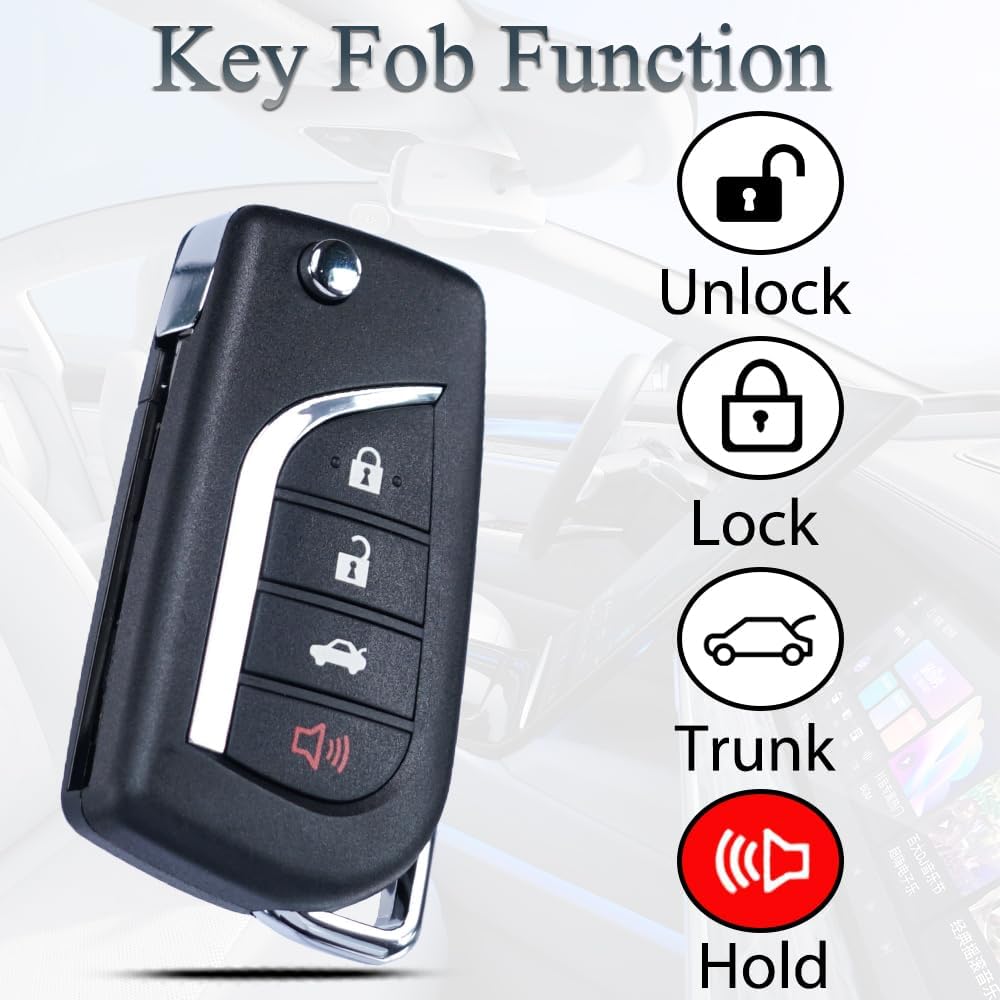 Key Fob Fits for Toyota Camry Corolla 2018    Keyless Entry Remote Control Flip Key Replacement FCC ID: HYQ12BFB P/N:89070-06790 4 Button H Chip