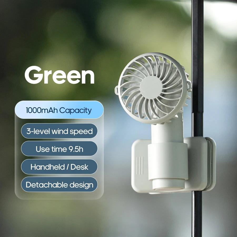 3 Speed Adjustable Rechargeable Cooling Fan 1000mAh Low Noise Portable Mini Clip Fan with Removable Design Travel Home