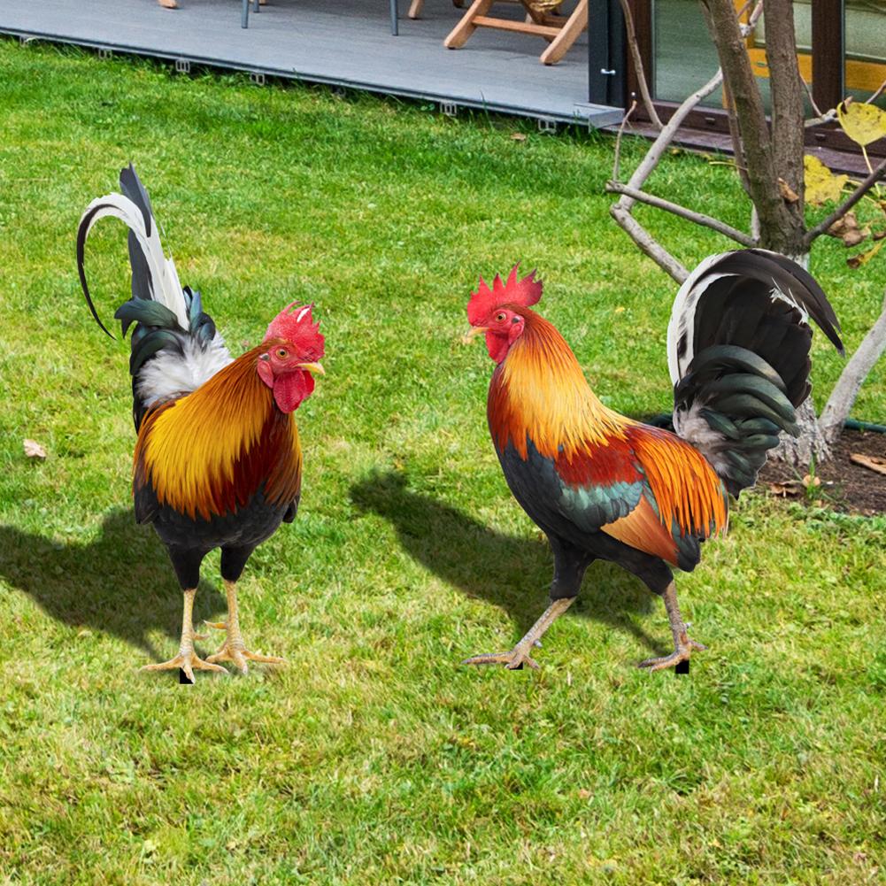 2PCS Rooster Yard Decor Ornamental Chicken Fence Sculpture Garden Decorations Weatherproof for Garden Patio Backyard Decoration