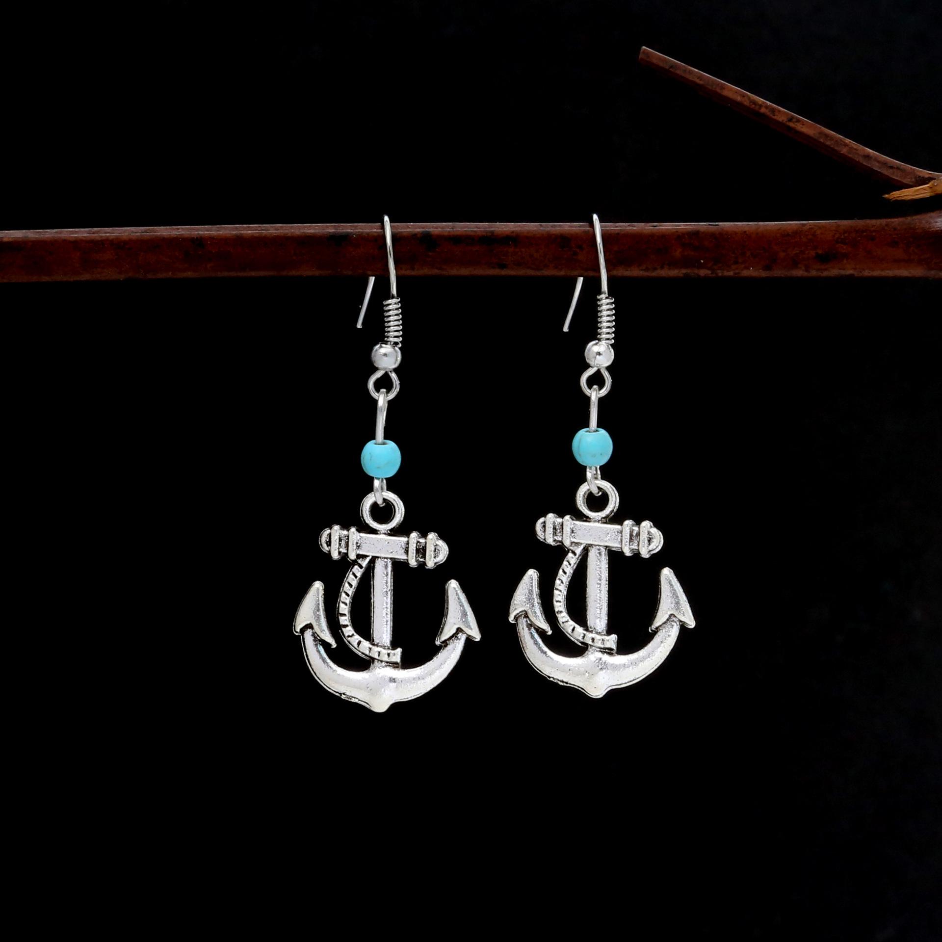 Bohemian Owl, Seahorse  Anchor Dangle Earrings for Women with Turquoise Beads