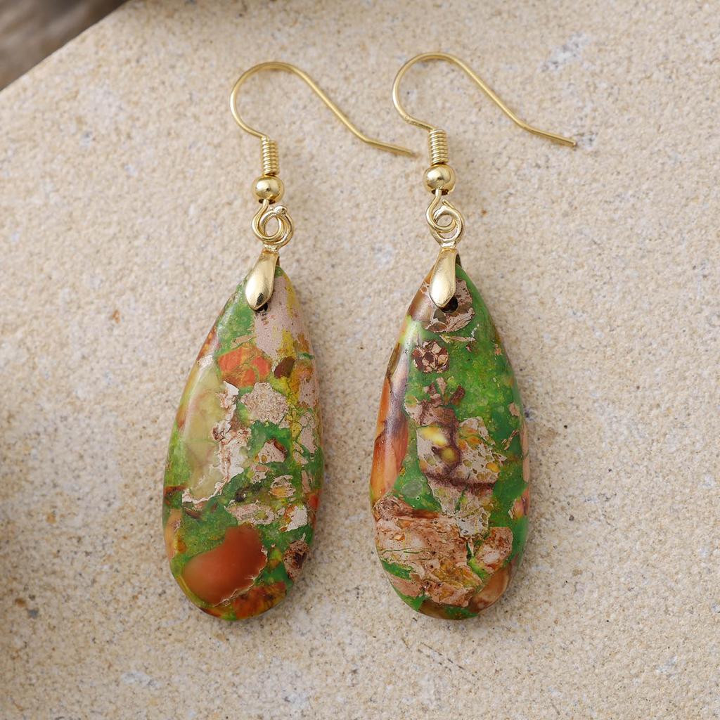 Luxury High Quality Natural Emperor Stone Water Drop Earrings Earrings European and American Popular Retro Jewelry