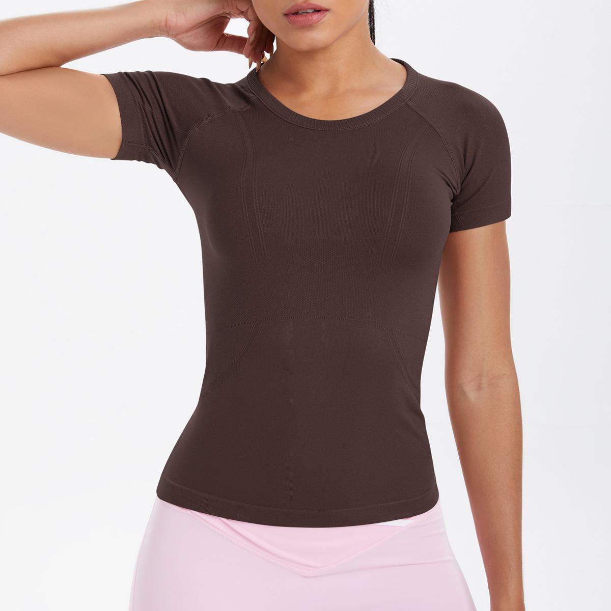 

Cross-border European and American seamless knitting solid color breathable tight short-sleeved T-shirt sports running fitness yoga clothes top women XL