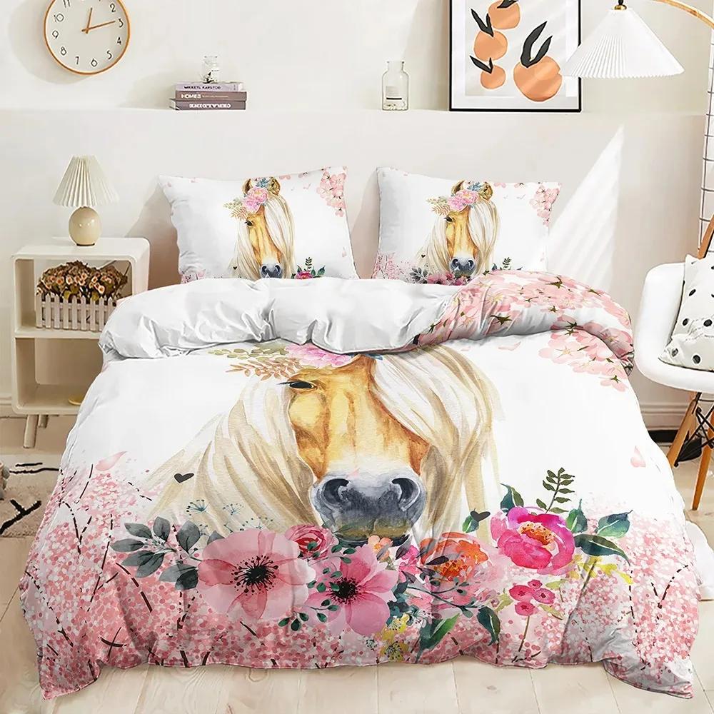 Beautiful Sakura Zebra Bedding Set Cherry Blossom Animal 3D Polyester Quilt Cover Pillowcases Full Queen King Duvet Cover Sets