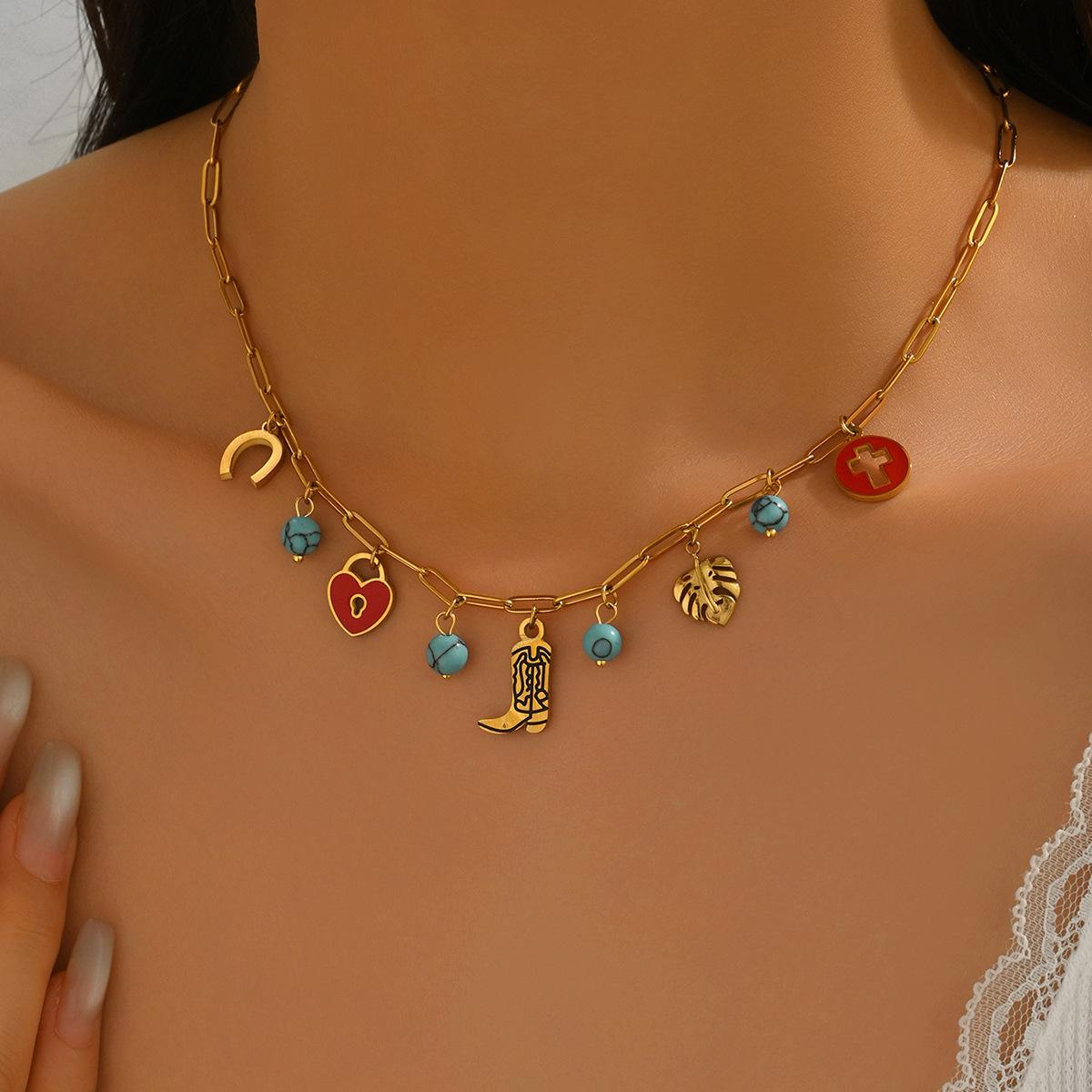 

Модное женское геометрическое колье, нишевые элементы с капельной эмалью, инкрустированные бирюзовым дизайном, цепочка для ключицы