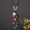 Ethnic Style Creative Turquoise Wooden Jewelry Tassel Necklace Vintage Jade Long Sweater Chain Bohemian Wooden Pendant Necklace