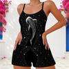Women Plus Size Scoop Neck Strappy Tank Top Floral Printed Navy Blue Two Piece Shorts Set