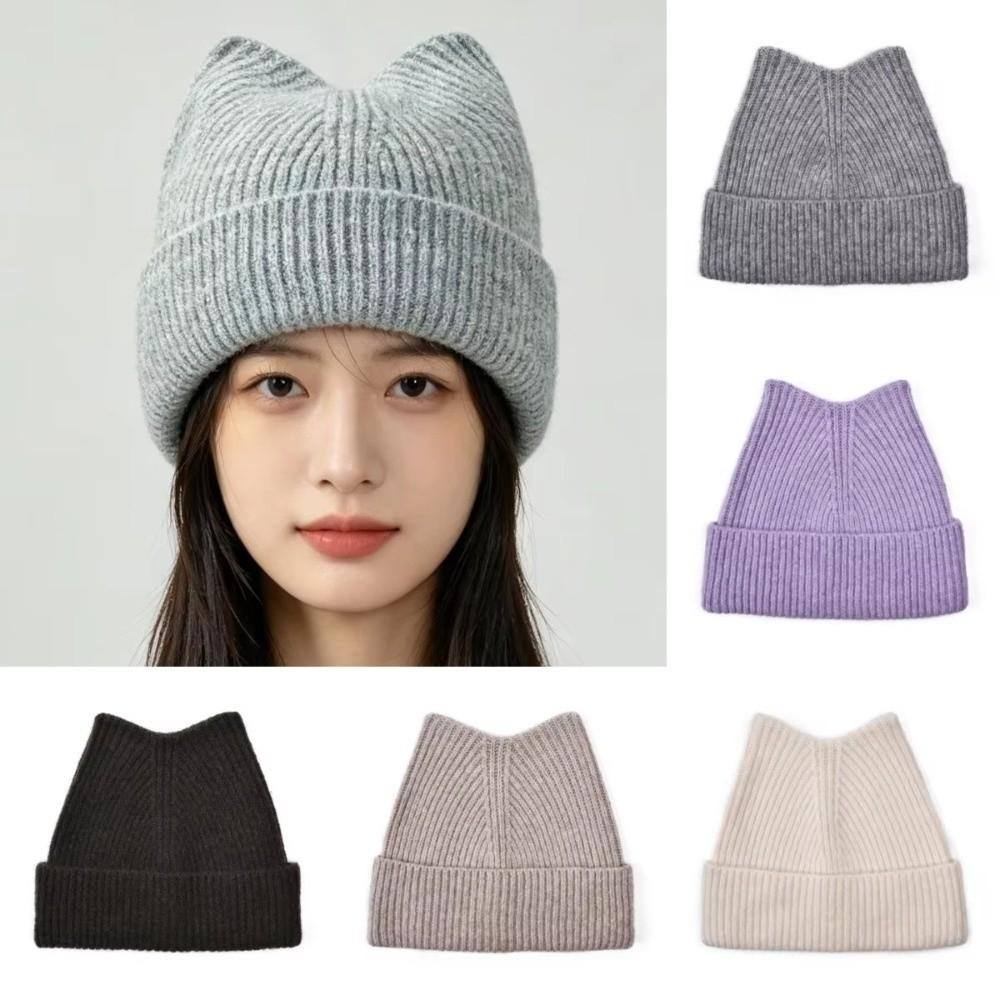 Autumn Winter Ear-Protecting Wool Hat Warm Beanies Hat Cat Ear Knitted Hat  Ear Protection Hat