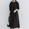 Navava Women Waist Shirring Long Sleeve Hoodie Long Dress No964