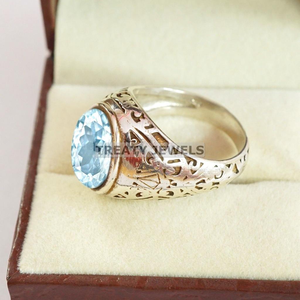 Aquamarine Oval Cut Gemstone With 925 Sterling Silver Ring For Men's #A732 JL375659031117