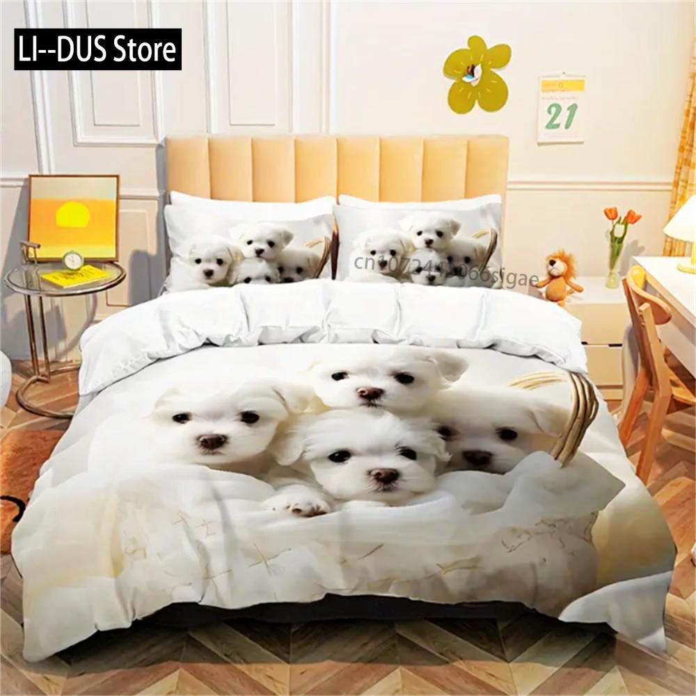 3PCS 100% Polyester Ultra-Soft 3D Dog Print Duvet Cover Set - Cozy Patchwork Bedding For Bedrooms Guest Rooms