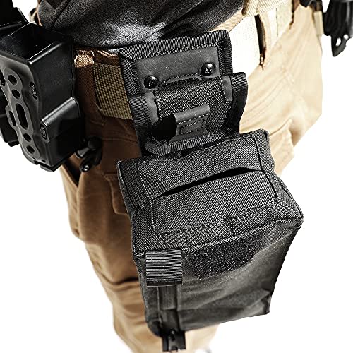 LayLax Compact Dump Pouch, Black, Foldable, Roll-Up, Lightweight, with Belt Clip and Drop Protection, Patch Base